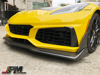 Carbon Fiber Front Bottom Add-on Lip Fits For 2014-2019 Chevrolet Corvette C7 w/ Replica ZR1 Bumper