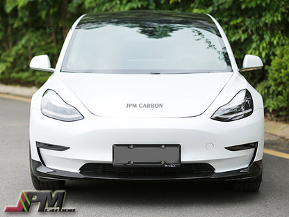 DP Style Carbon Fiber Front Bumper Add-on Lip Fits For 2017-2023 Tesla Model 3 Only