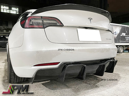 V Style Carbon Fiber Rear Diffuser Fits For 2017-2023 Tesla Model 3 Only