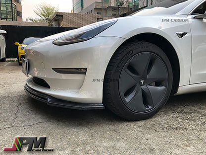 MX2 Style Carbon Fiber Front Bumper Add-on Lip Fits For 2017-2023 Tesla Model 3 Only