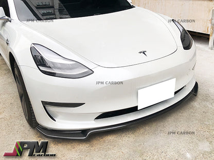 MX Style Carbon Fiber Front Bumper Add-on Lip Fits For 2017-2023 Tesla Model 3 Only