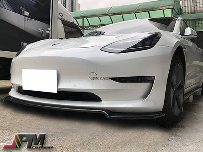 MX Style Carbon Fiber Front Bumper Add-on Lip Fits For 2017-2023 Tesla Model 3 Only